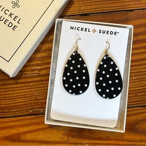Brand new Nickel & Suede mini black polka dot teardrops